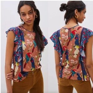 New Anthropologie Conditions Apply Floral Parrot Print Top Multiple Sizes